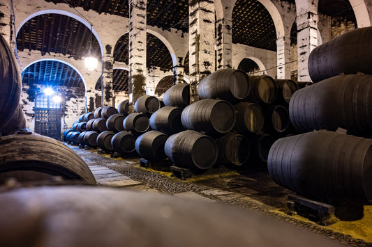 Solera system in bodegas, Andalusian wine cellar, process for aging different sherry wine in barrels, producing of jerez fortified wine, Jerez de la Frontera, Andalusia