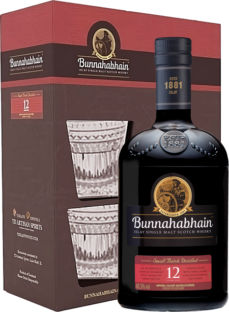 Bunnahabhain 12 Year Old Single Malt Scotch Whisky With Glasses