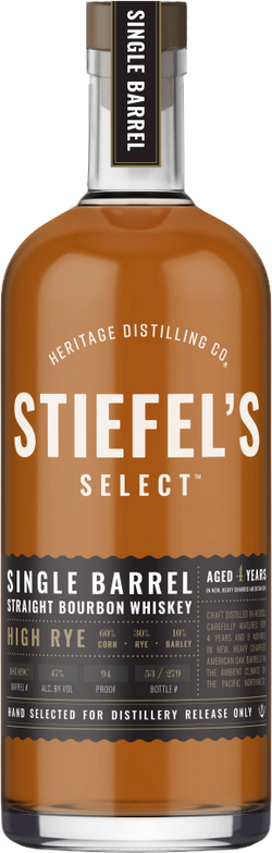 Heritage Distilling Stiefel's Select Single Barrel: High Rye Bourbon Whiskey