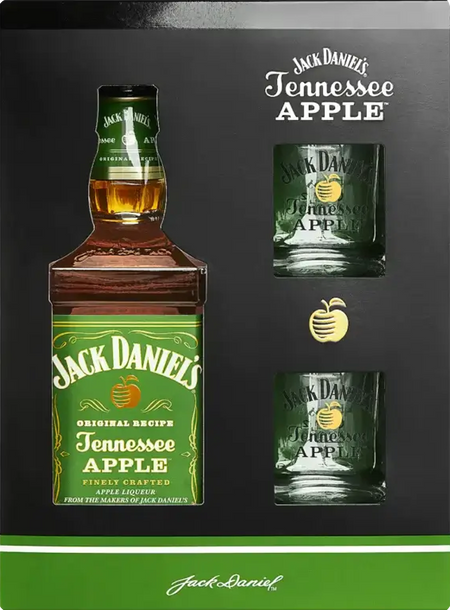 Jack Daniel's Tennessee Apple Liqueur Whiskey with Glasses