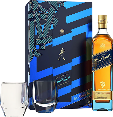 Johnnie Walker Blue Label Blended Scotch Whisky with Glasses