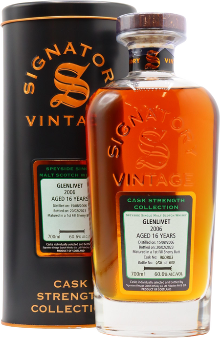 Signatory Vintage Cask Strength Collection Glenlivet 16 Year Old 2006 Cask 900803 Single Malt Scotch Whisky (700mL)