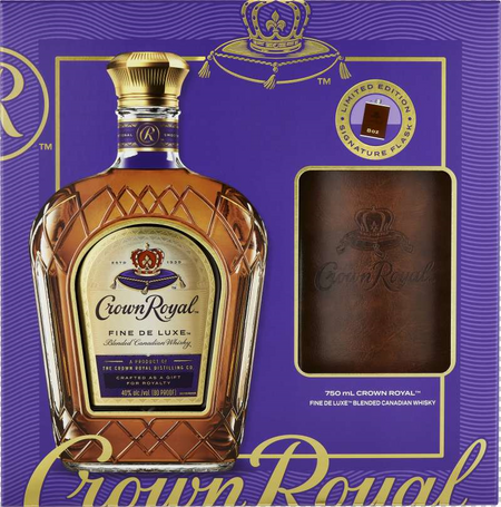 Crown Royal Fine De Luxe Blended Canadian Whisky with Leather Wrapped Flask