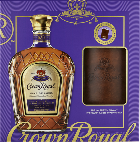 Crown Royal Fine De Luxe Blended Canadian Whisky with Leather Wrapped Flask